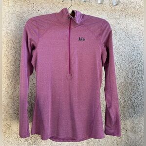 REI Pullover Women Small Purple Striped 1/4 Zip Polyester Spandex Mock Neck